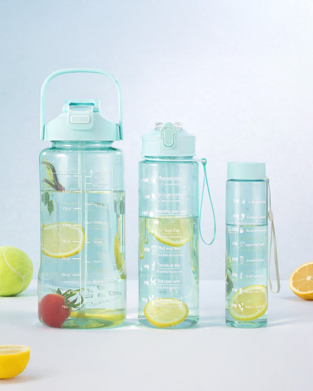 Transparent 3-in-1 Water Bottle with Measurement & Carry Strap