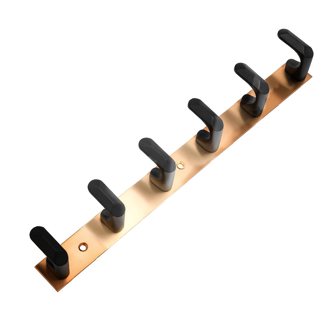 Primehut®  6 & 8 Pin Chrome Wall Hanger – Rose Gold Metal Hook Rail with Matte Black Finish for Modern Home Organization