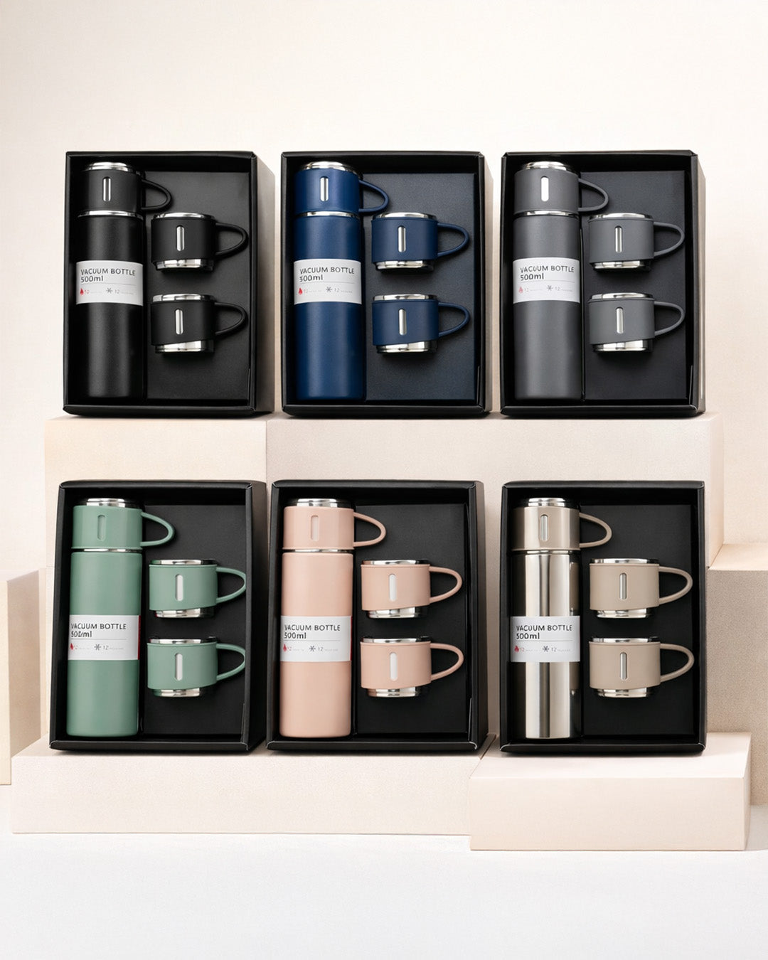 Premium Vacuum Flask Set with Bottle & Cups for Travel & Gifting