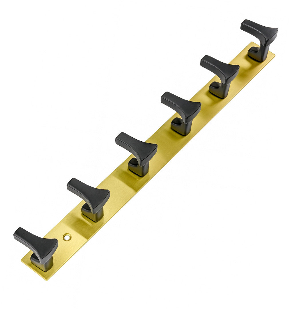Primehut® 6 & 8 Pin Chrome Wall Hanger – DualTone Gold & Black Heavy-Duty Metal Hook Rail for Modern Home Organization