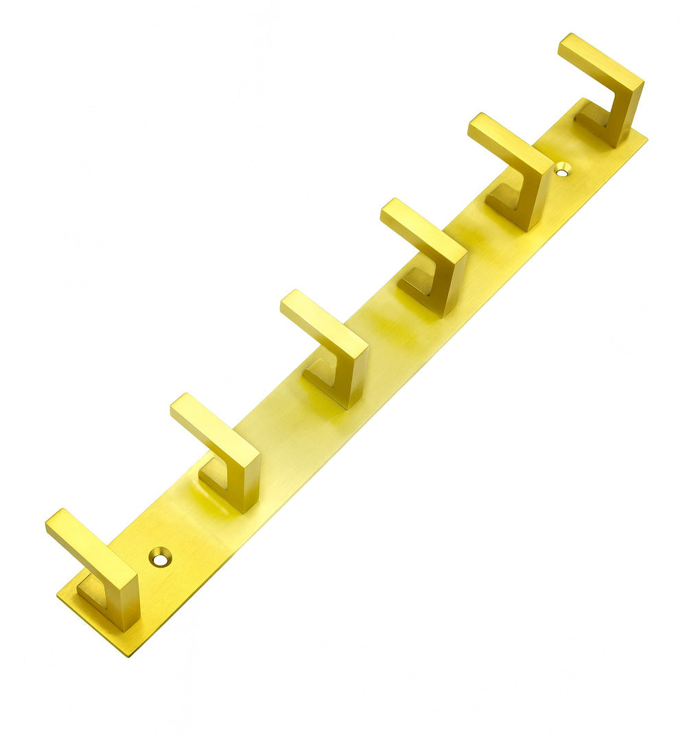 Primehut® 6 & 8 Pin Chrome Wall Hanger – Matte Gold Heavy-Duty Metal Hook Rail for Modern Home Organization