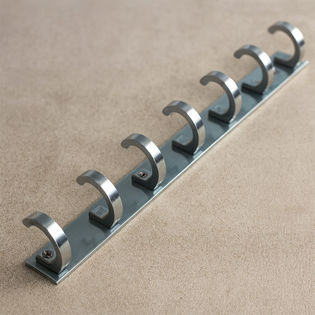 Primehut® 6 & 8 Pin Chrome Wall Hanger – Sleek Half-Curve Metal Hook Rail for Home & Office Organization