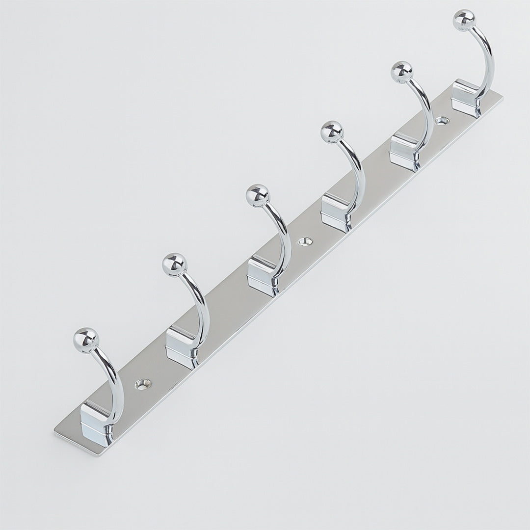 Primehut® 6 & 8 Pin Chrome Wall Hanger – Ball-End Heavy-Duty Metal Hook Rail for Modern Home Organization