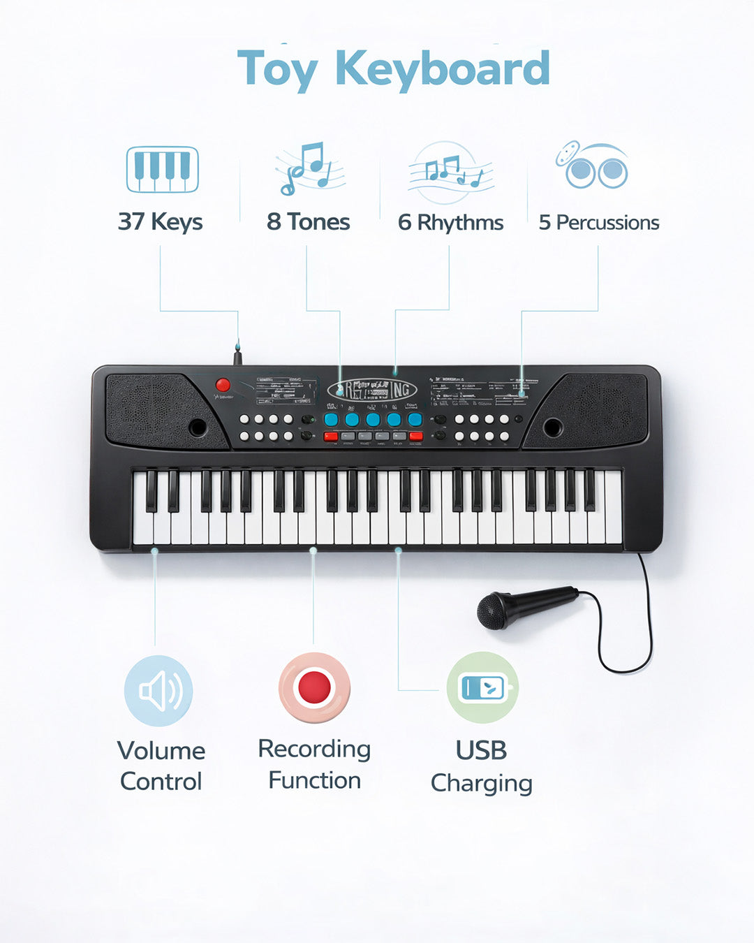 Kids Musical Keyboard Piano with Microphone & Recording Function