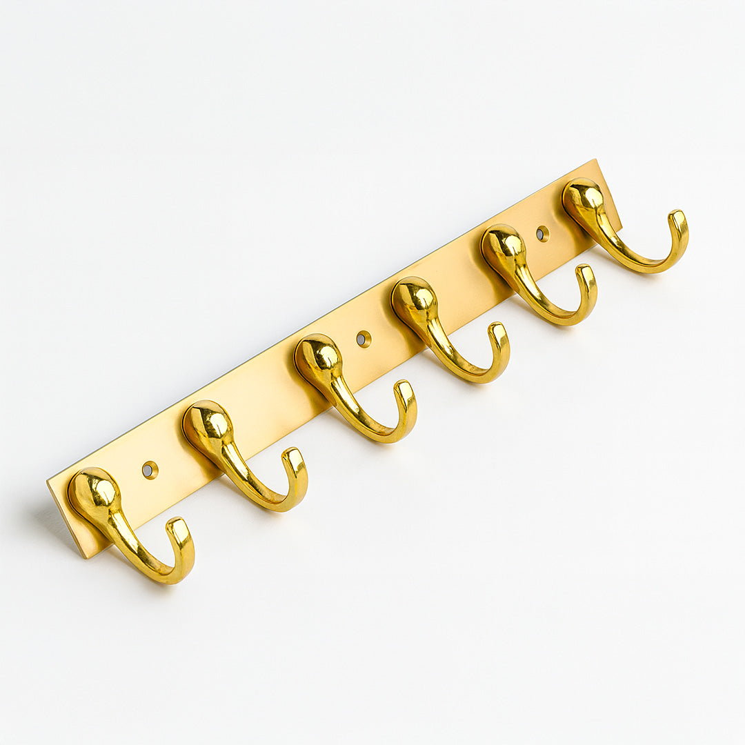 Primehut® 6 & 8 Pin Chrome Wall Hanger – Rose Gold Heavy-Duty Metal Hook Rail for Modern Home Organization