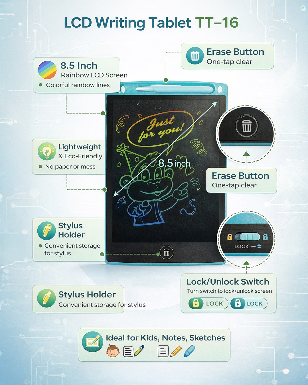 8.5" LCD Writing Tablet for Kids & Office