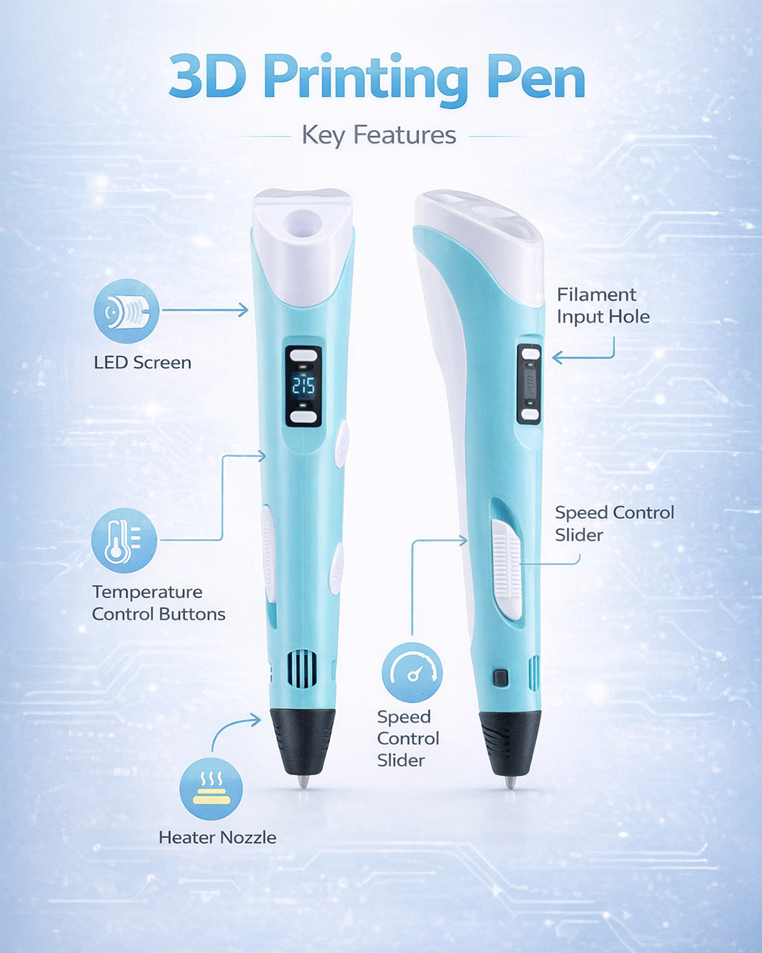 3D Printing Pen with LED Display & Speed Control