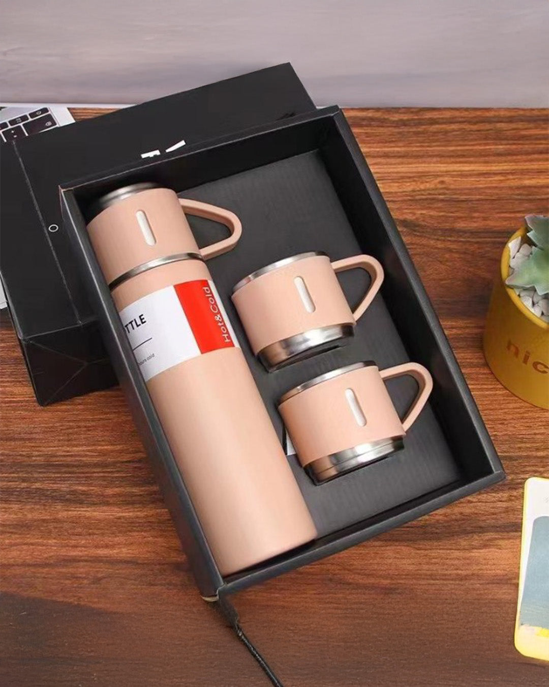 Premium Vacuum Flask Set with Bottle & Cups for Travel & Gifting