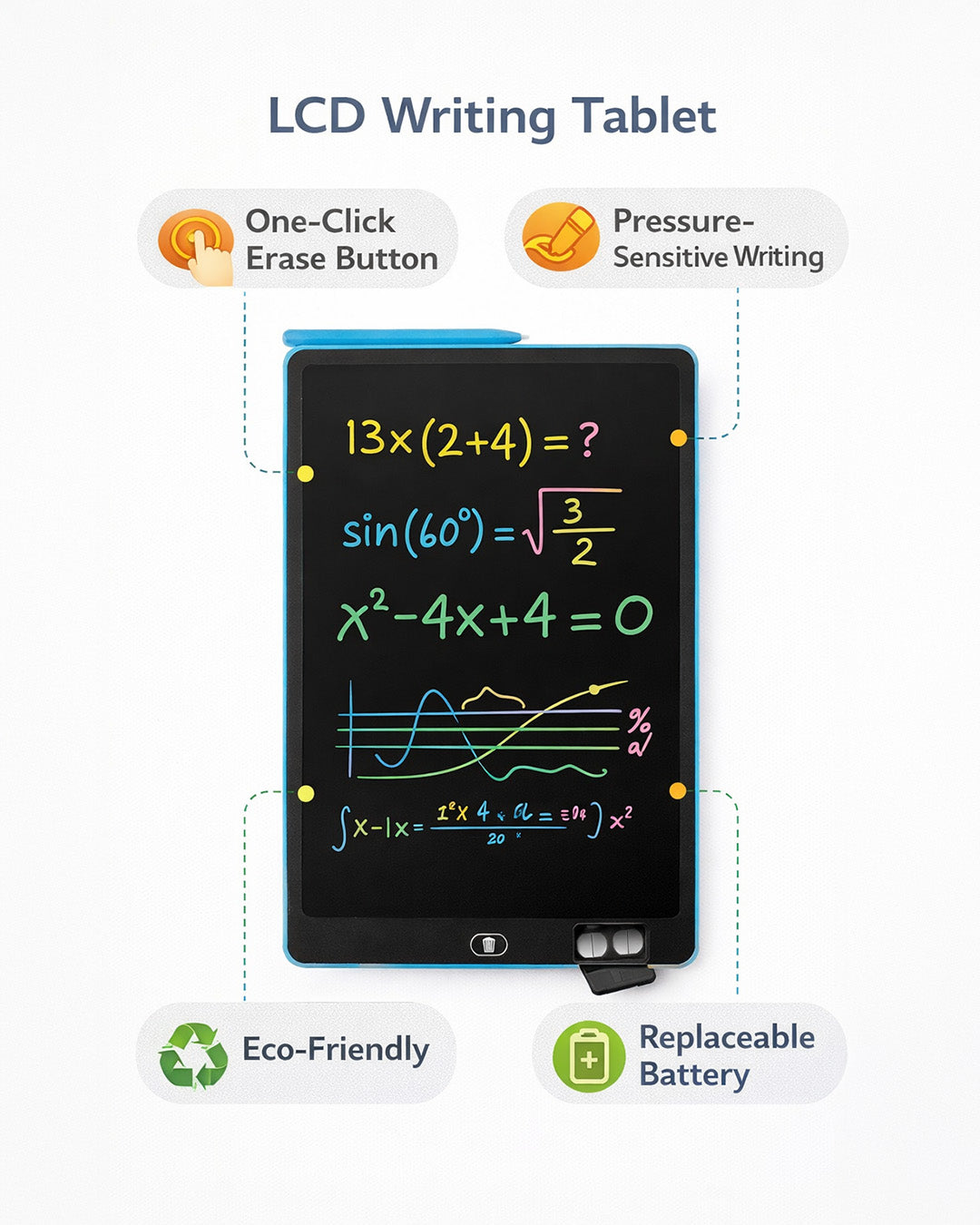 LCD Writing Tablet for Kids with One-Click Erase & Stylus Pen