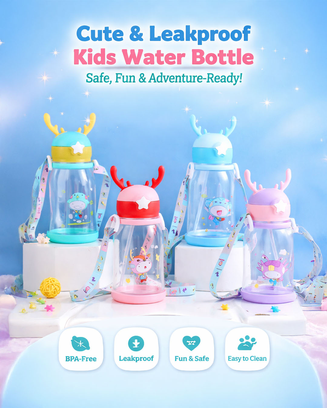 Cute Kids Ear Bottle with Strap