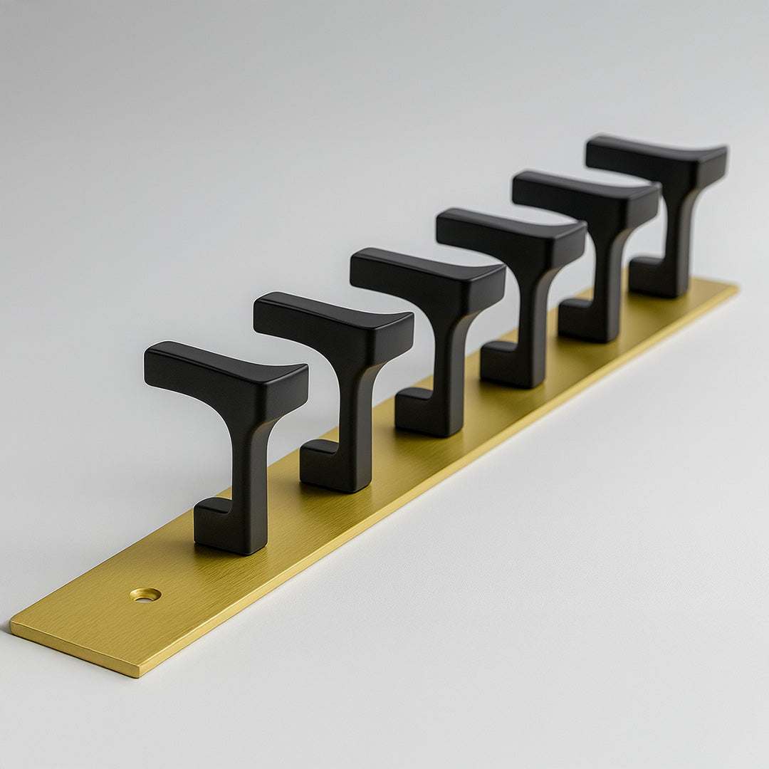 Primehut® 6 & 8 Pin Chrome Wall Hanger – DualTone Gold & Black Heavy-Duty Metal Hook Rail for Modern Home Organization