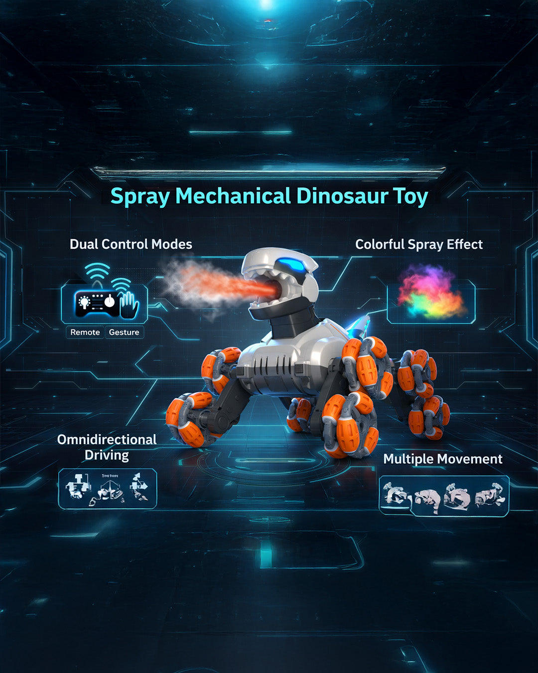 Spray Mechanical Dinosaur Stunt Car with Lights