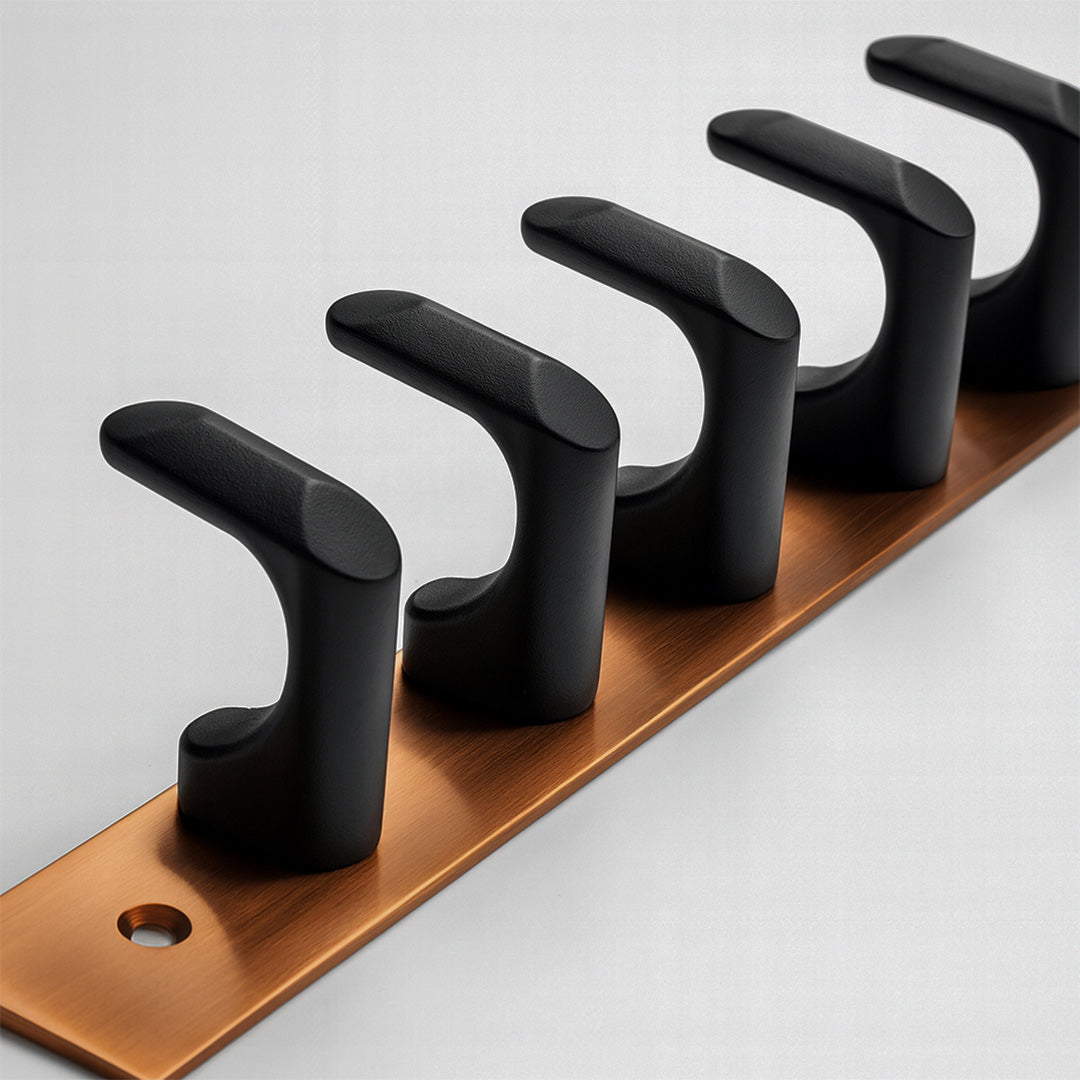 Primehut®  6 & 8 Pin Chrome Wall Hanger – Rose Gold Metal Hook Rail with Matte Black Finish for Modern Home Organization