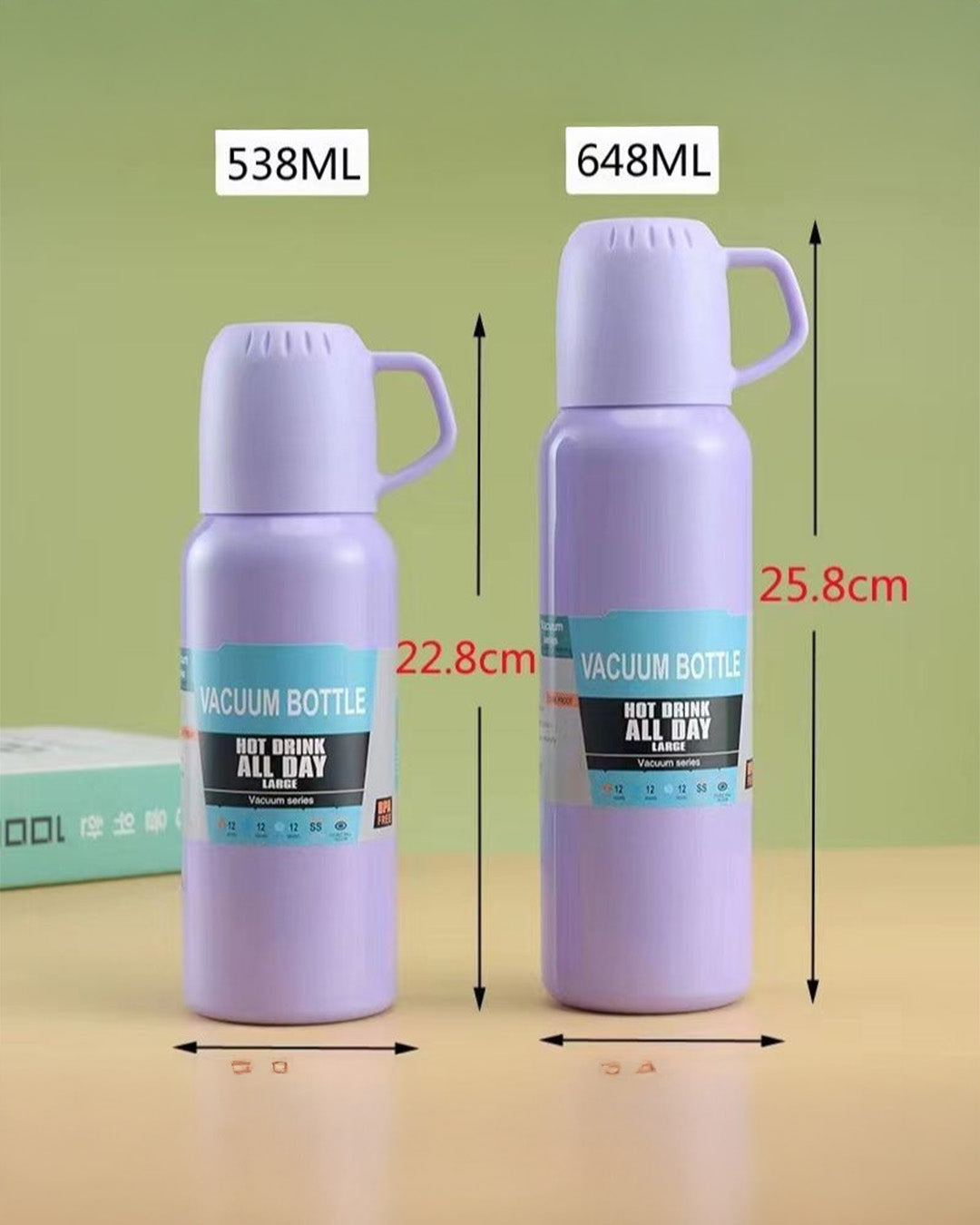 Red Stainless Steel Vacuum Flask Set with Cups for Hot & Cold Drinks