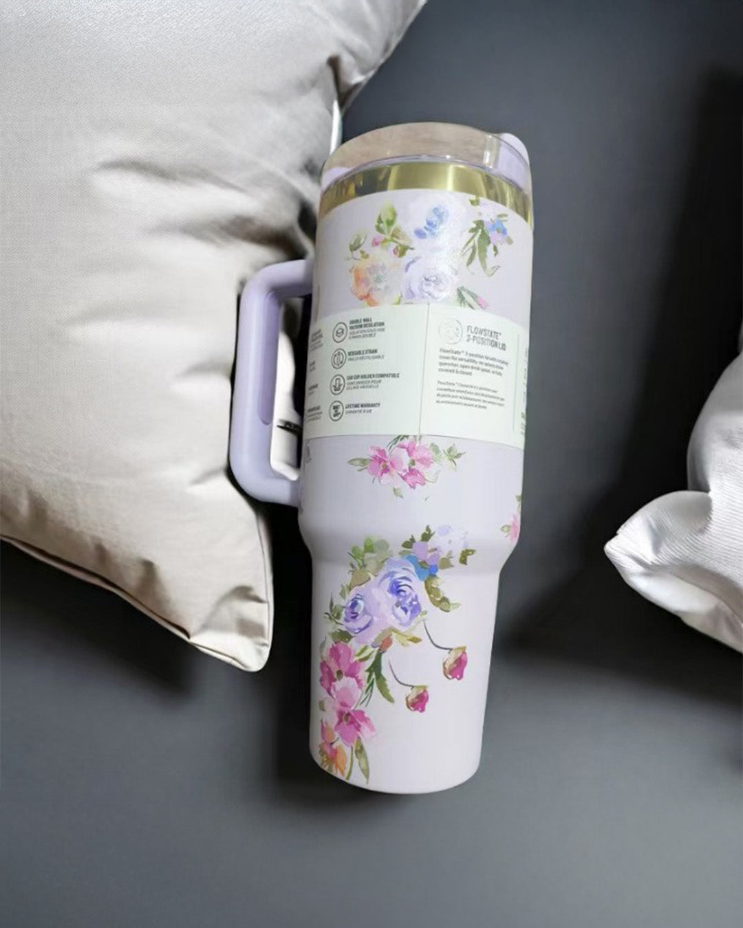 Premium Floral Insulated Tumbler with Handle