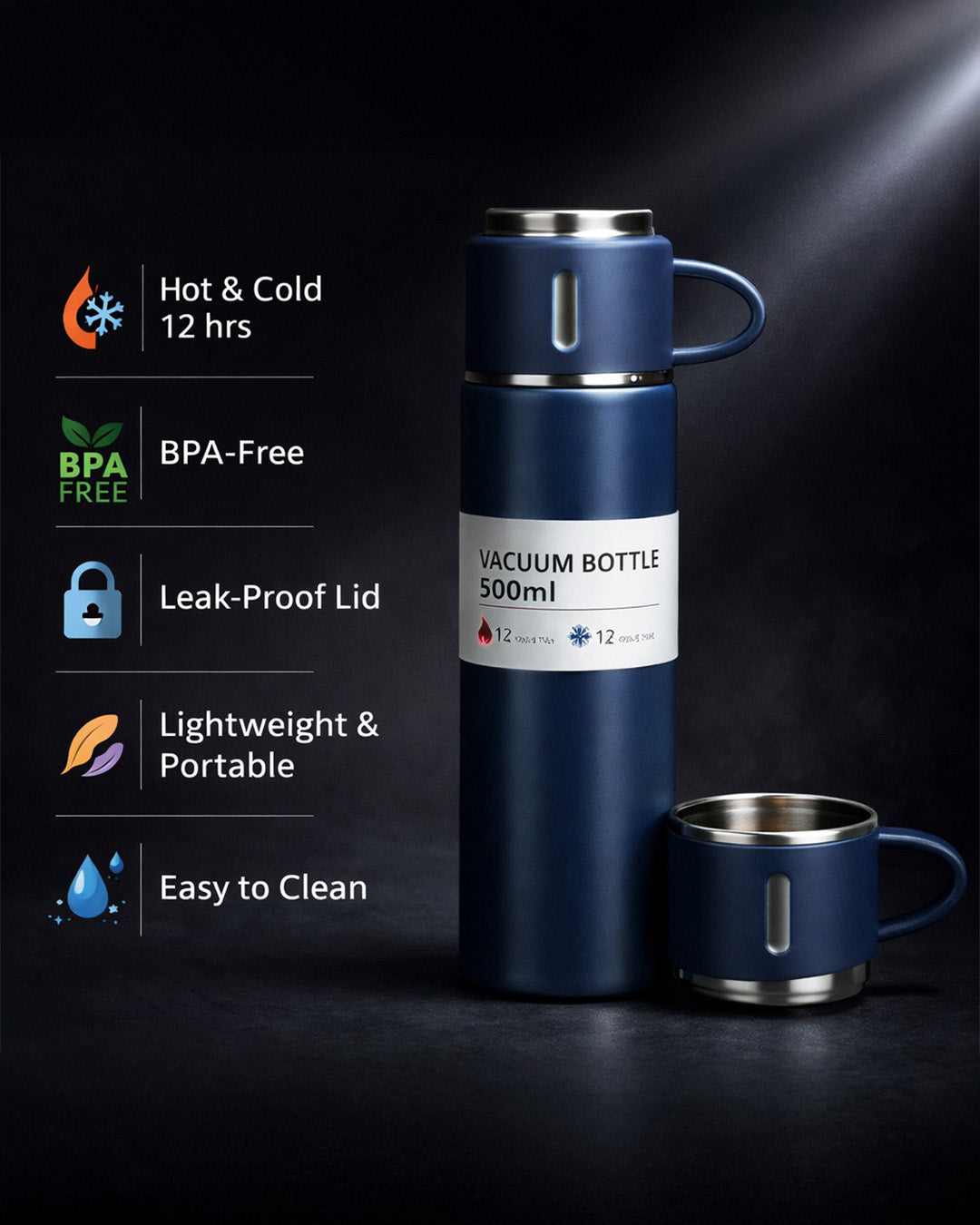 Premium Vacuum Flask Set with Bottle & Cups for Travel & Gifting