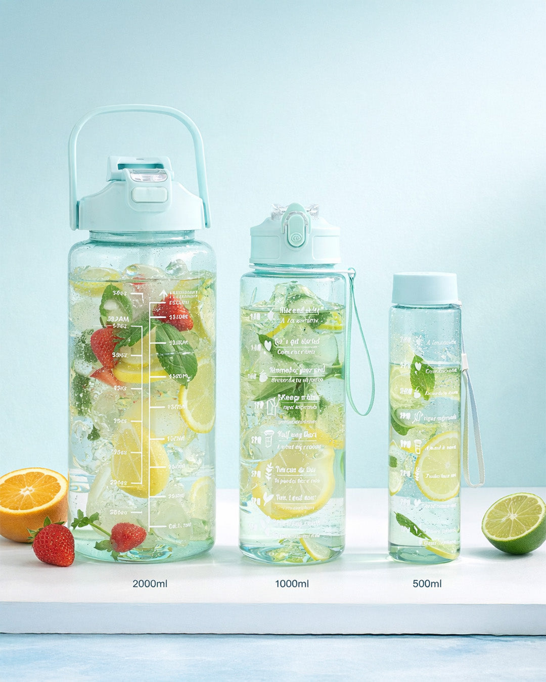 Transparent 3-in-1 Water Bottle with Measurement & Carry Strap