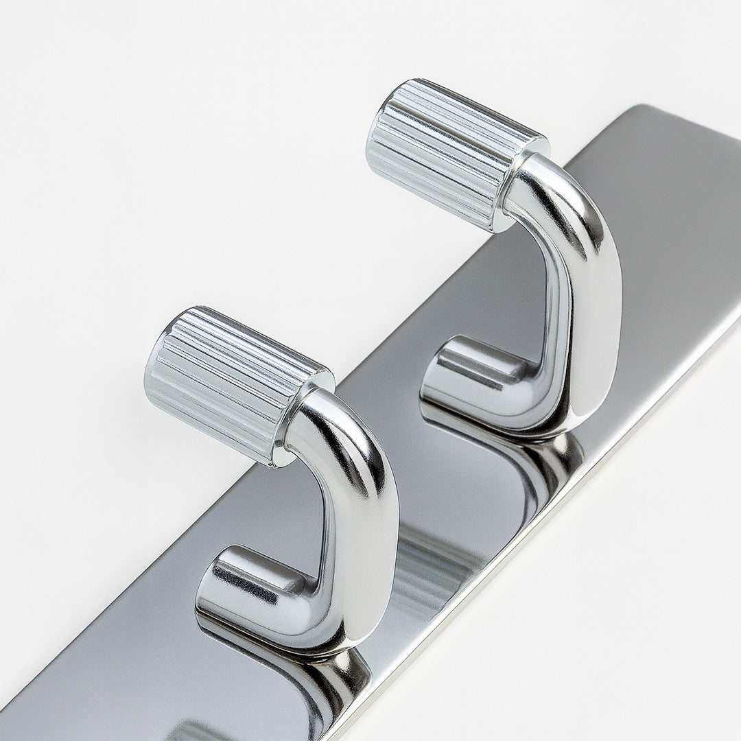 Primehut® 6 & 8 Pin Chrome Wall Hanger – Ribbed Hook Heavy-Duty Metal Rail for Modern Home & Office Organization