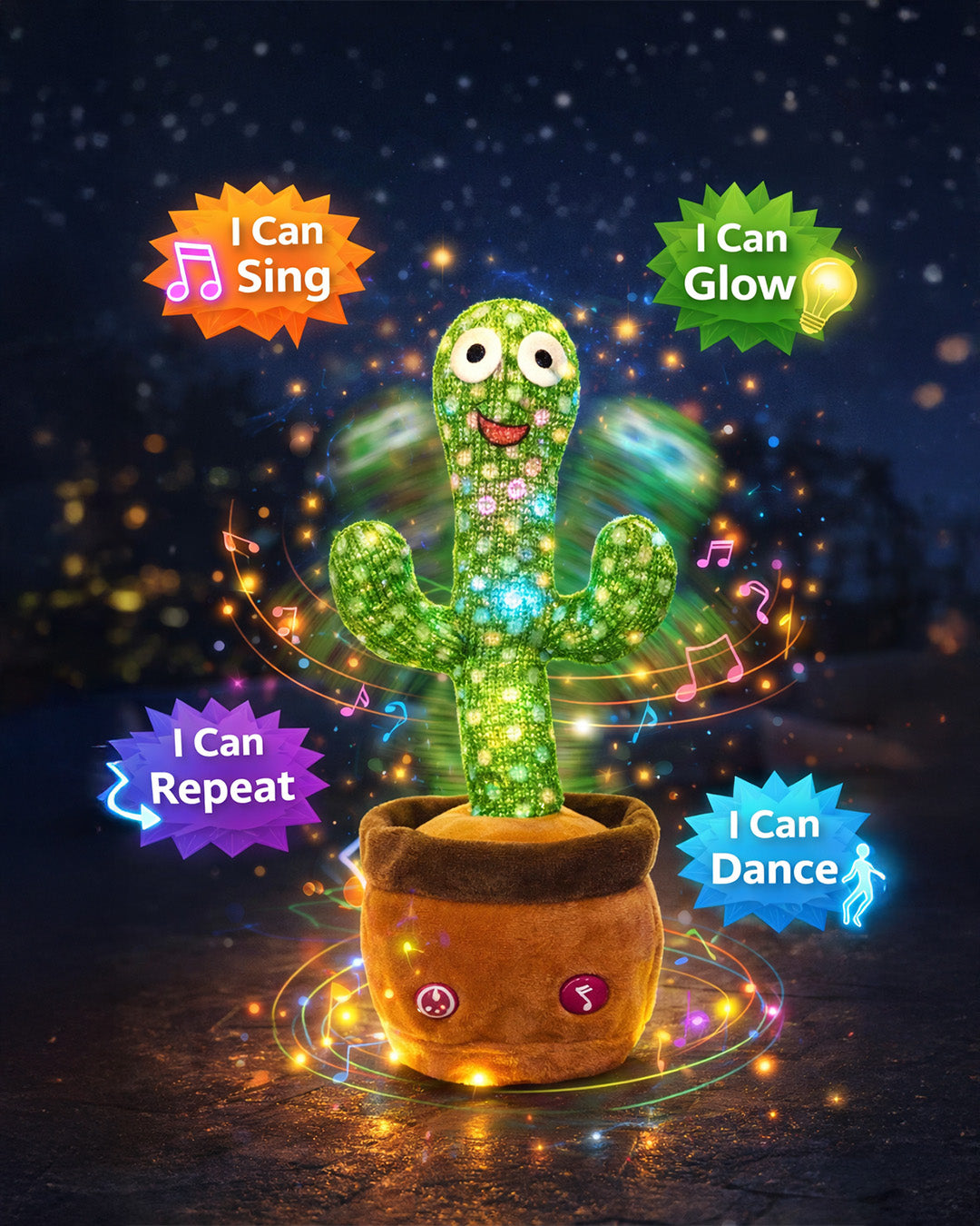 Dancing Talking Cactus Toy with Music & Lights for Kids