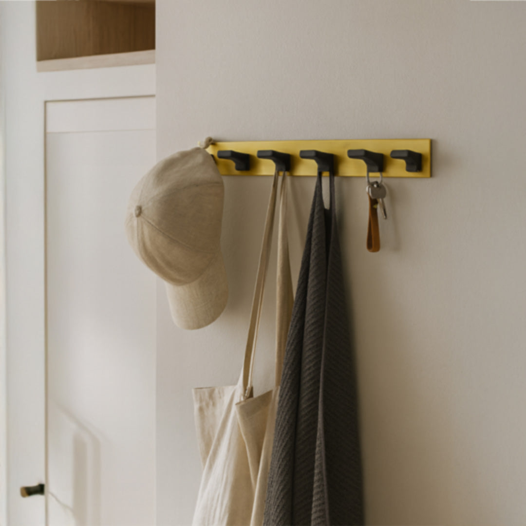 Primehut® 6 & 8 Pin Chrome Wall Hanger – DualTone Gold & Black Heavy-Duty Metal Hook Rail for Modern Home Organization