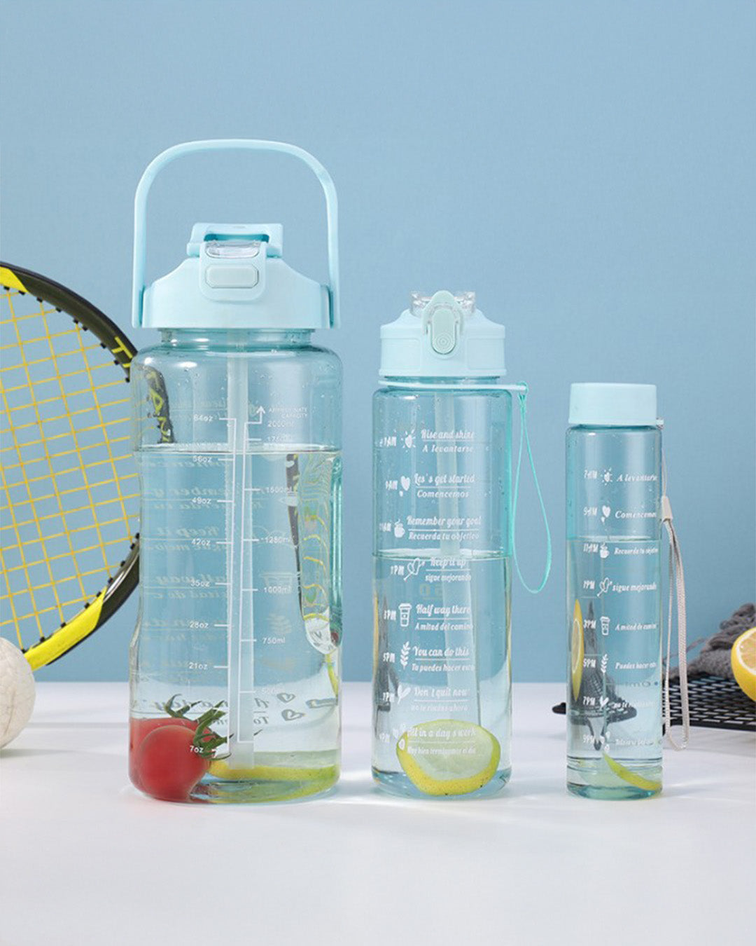 Transparent 3-in-1 Water Bottle with Measurement & Carry Strap