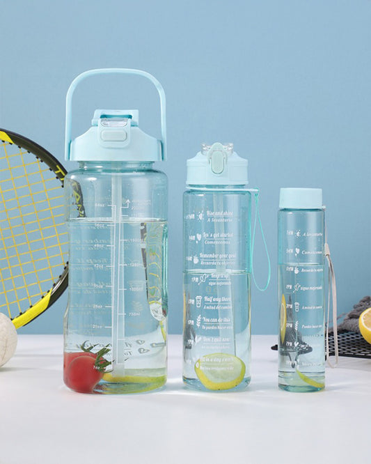 Transparent 3-in-1 Water Bottle with Measurement & Carry Strap