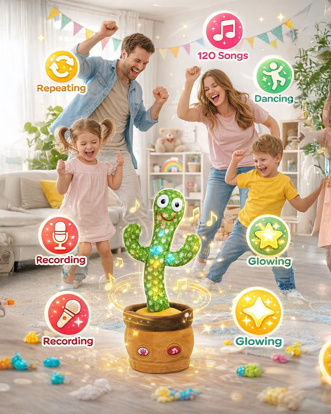 Dancing Talking Cactus Toy with Music & Lights for Kids