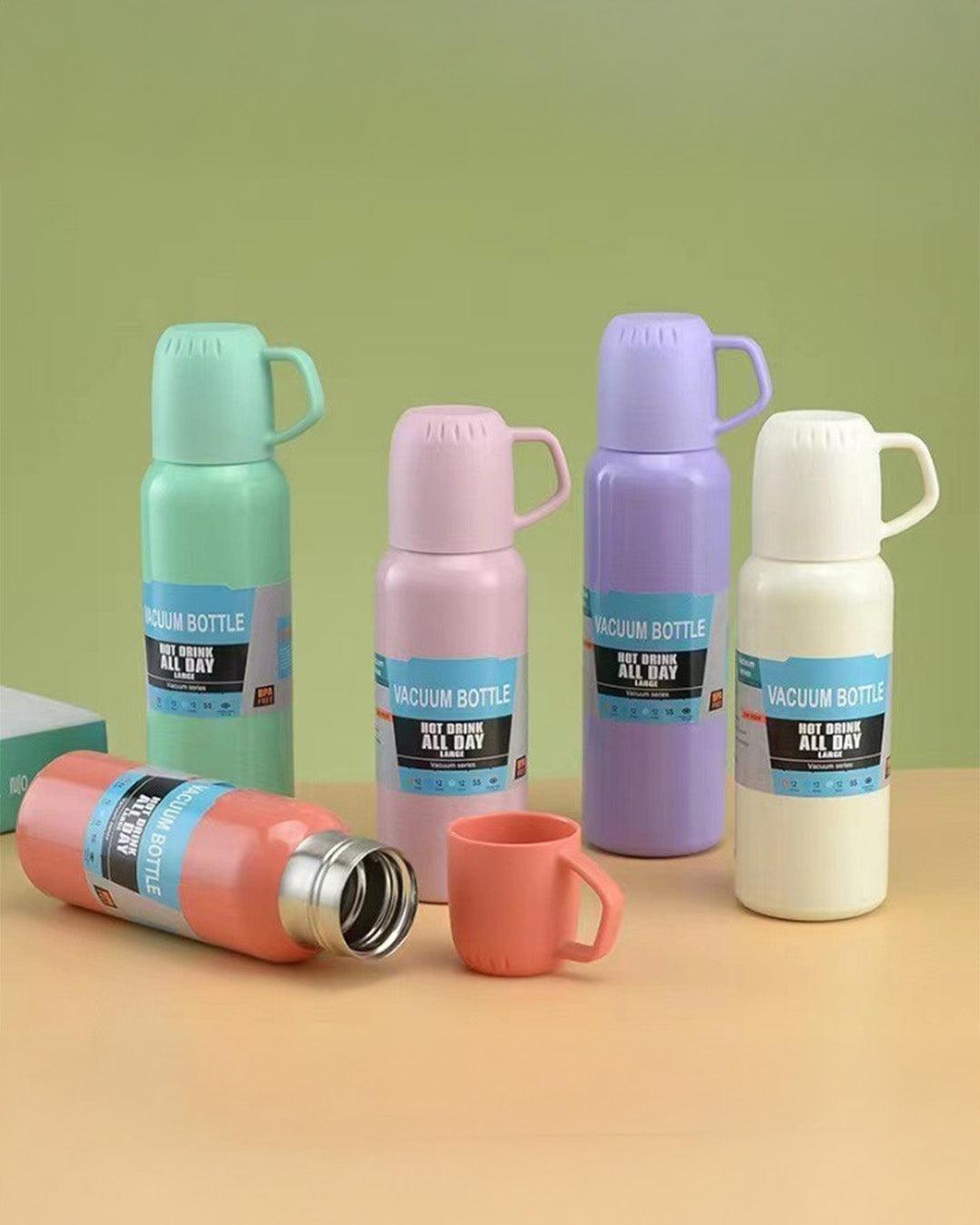 Red Stainless Steel Vacuum Flask Set with Cups for Hot & Cold Drinks