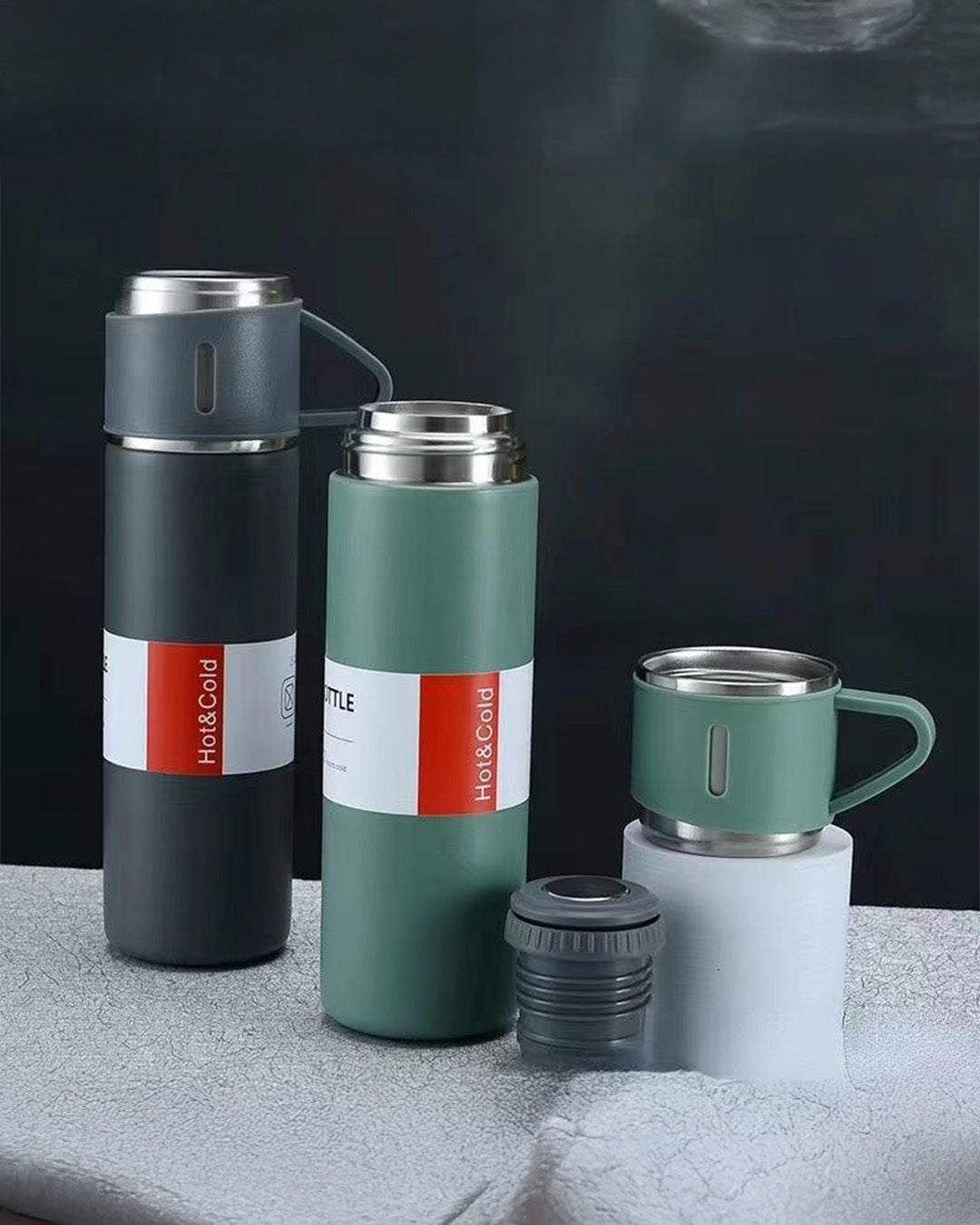 Premium Vacuum Flask Set with Bottle & Cups for Travel & Gifting